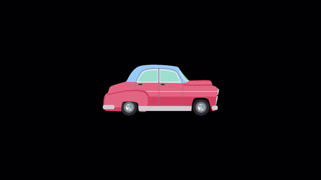 Animated Pink Vintage Car Assembling and Driving Away