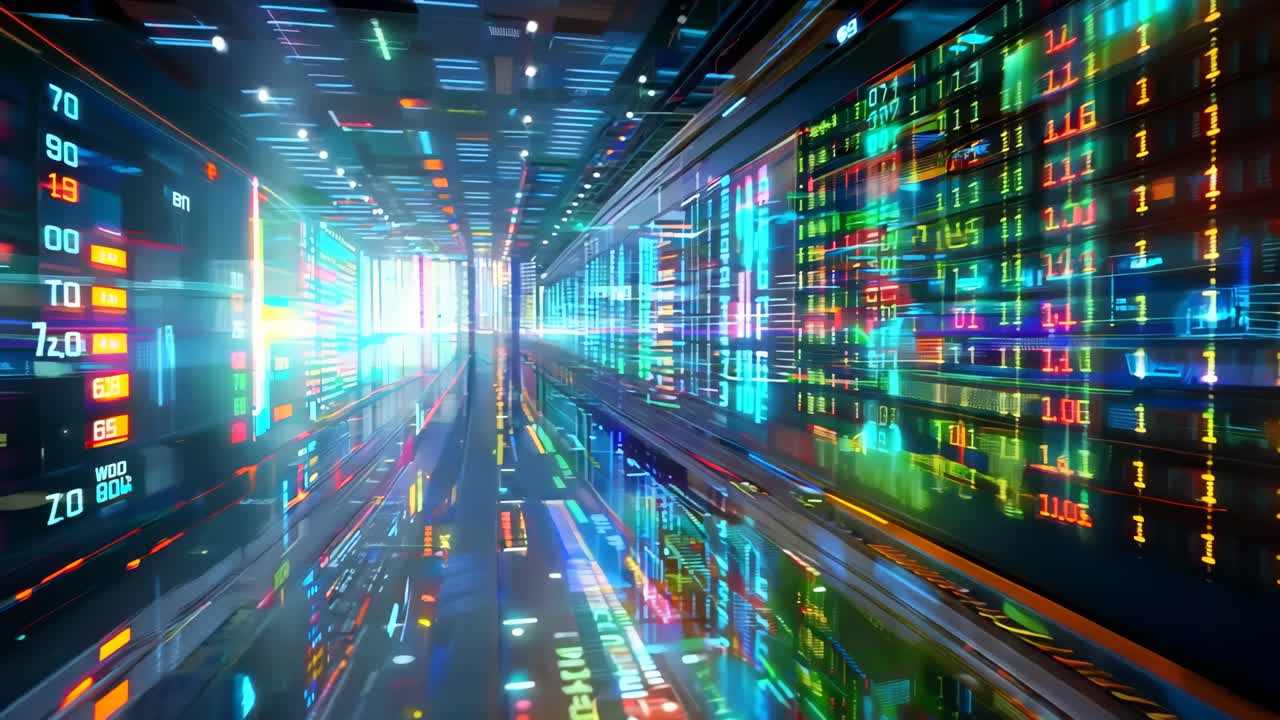 A computer screen with a large number of lights on it. The lights are in different colors and are arranged in a grid. Concept of technology and complexity