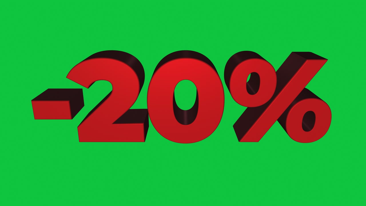 Red 3D minus 20 percent tilting forward and backward on green in a seamless loop