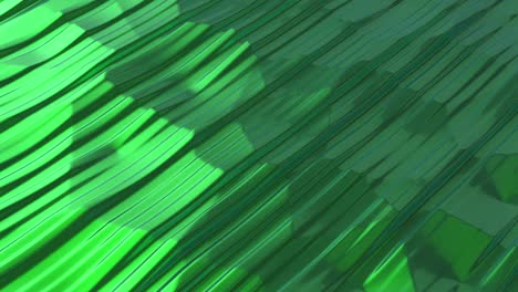 abstract background with green lines. surface of wavy moving lines. modern background template for documents, reports and presentations. polygonal glossy surface. seamless loop 3d animation of 4k