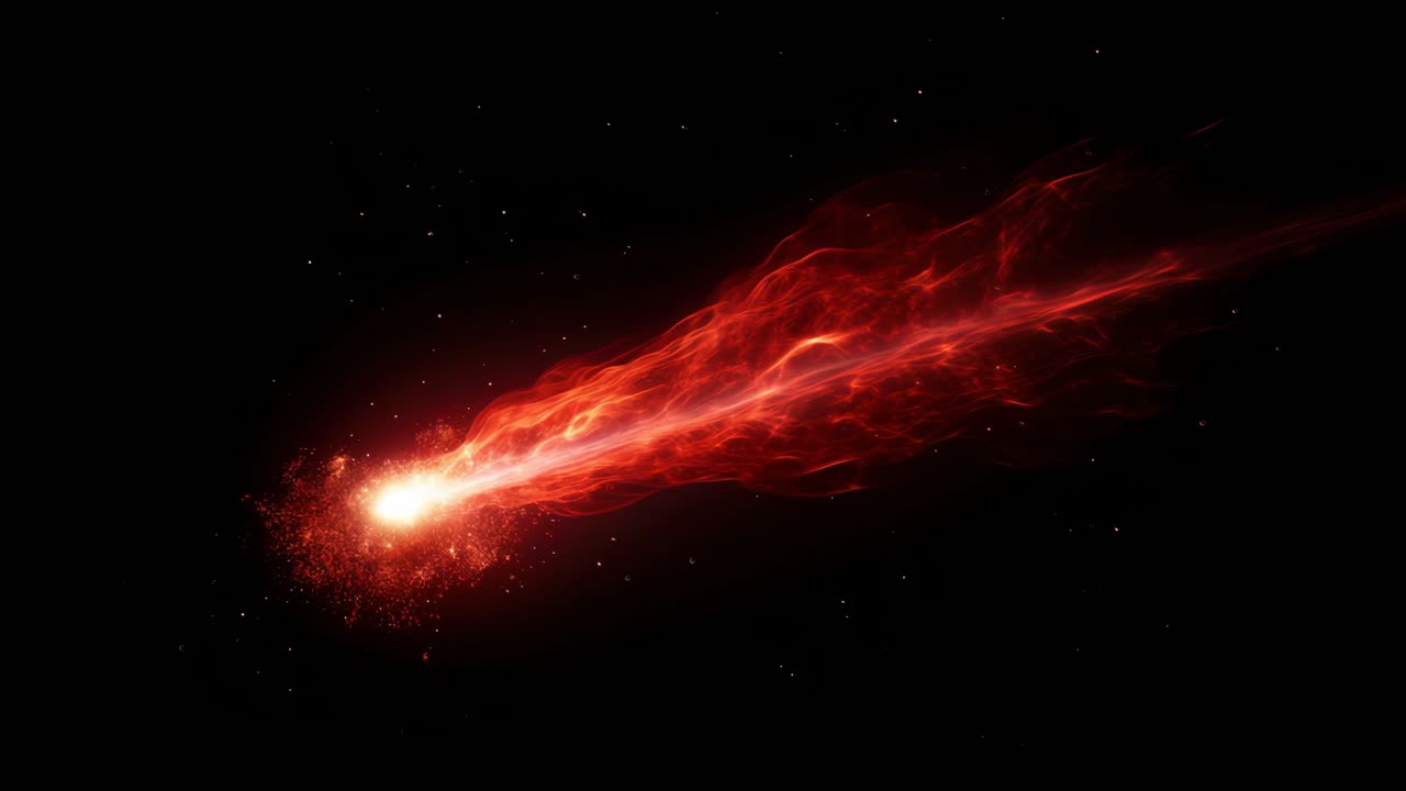 Dynamic video concept of a fiery comet streaking through space