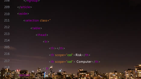 animation of data processing against aerial view of cityscape at night