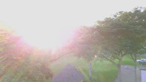 aerial view of a peaceful golf course at sunset