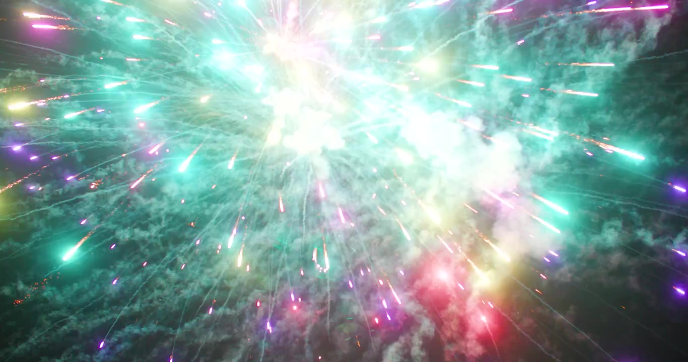 Purple, Red, and Gold fireworks firing off in the sky