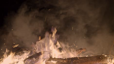 Close-up-shot-of-fire-burning-in-the-night