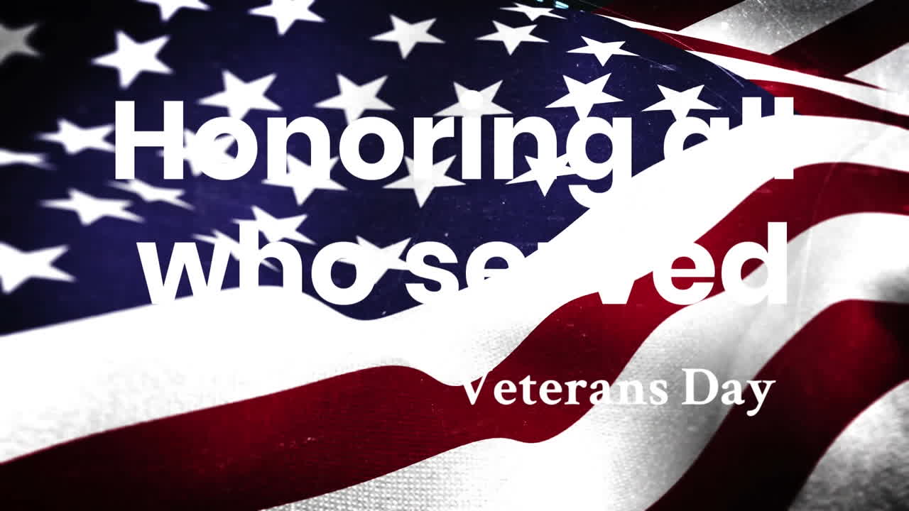 Honoring all who served veterans day text against waving american flag