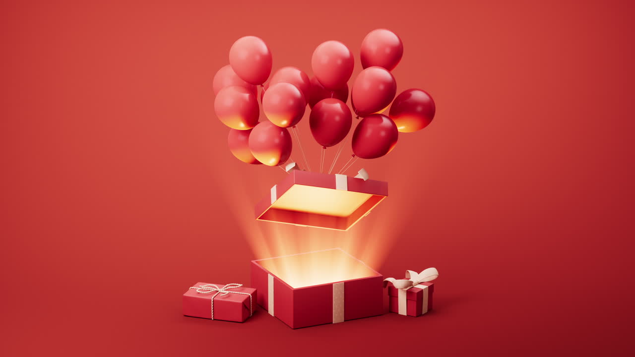 Opening red cartoon style gift box, 3d rendering.