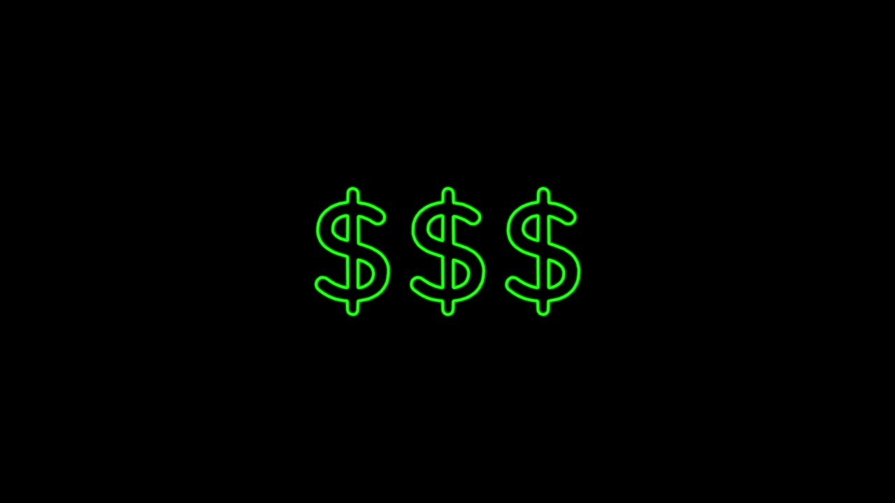 Icona del simbolo del dollaro: animazione astratta in loop continuo di linee al neon 4K. Bellissima animazione di linee al neon in video 4K in primo piano. Simbolo di valuta bancaria. Simbolo di denaro.