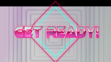 animation of get ready text over white geometrical background