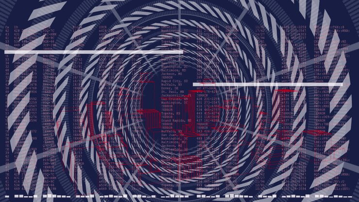 Animation of circular shapes in seamless pattern and 3d city model and data processing