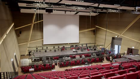 timelapse how a crew builds the lights on a stage