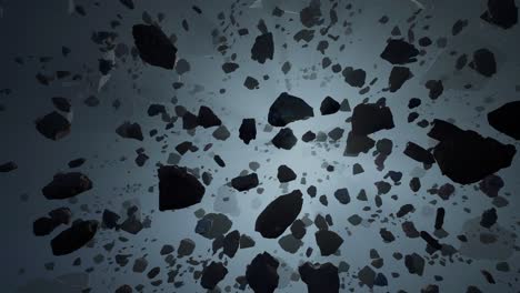 animación 3d de un campo de asteroides en el espacio profundo, disparo lineal cinematográfico panorámico lento
