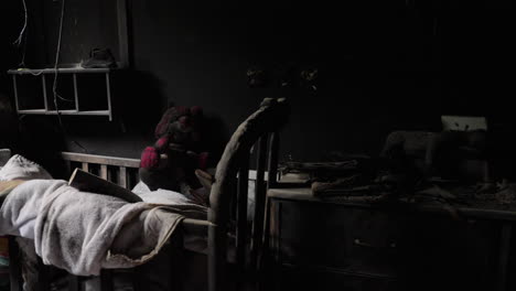 child's bedroom destroyed in ashes by hamas terrorists, kibbutz nir oz, israel 01