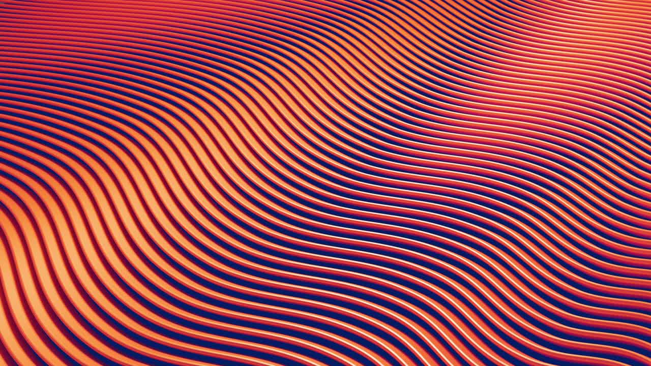 Abstract design colorful wavy background in bright warm orange and blue colors. Seamless looping wallpaper animation. 3D rendering