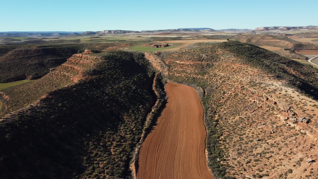 Aerial View of a Spanish Valley with Hills and Farmland