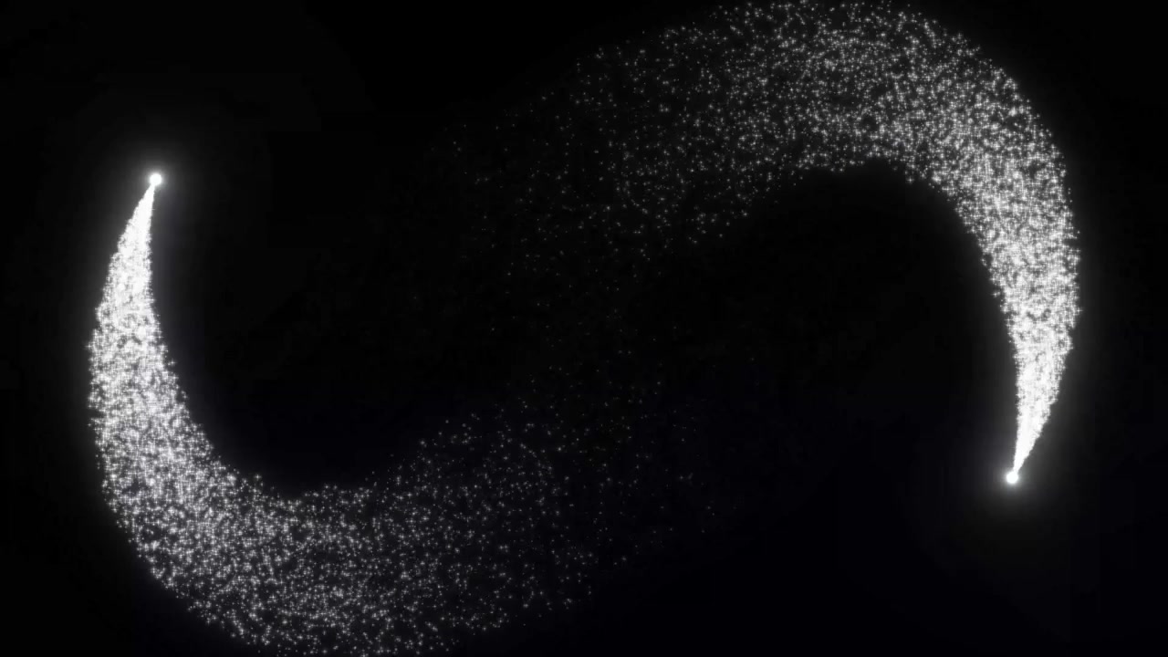 Abstract Motion Graphics with Glowing White Particle Trails on Black Background
