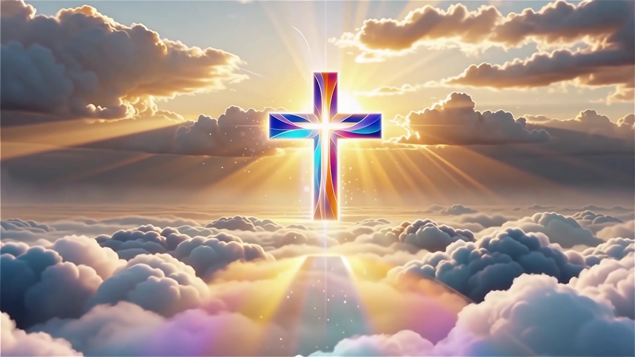 Croce Cristiana Luce Celestiale Sfondo per il Culto.