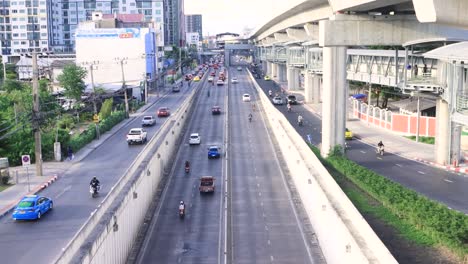 bangkok , thailand - 12 june, 2020 : high view of traffic car at wat phra sri mahatat bts station