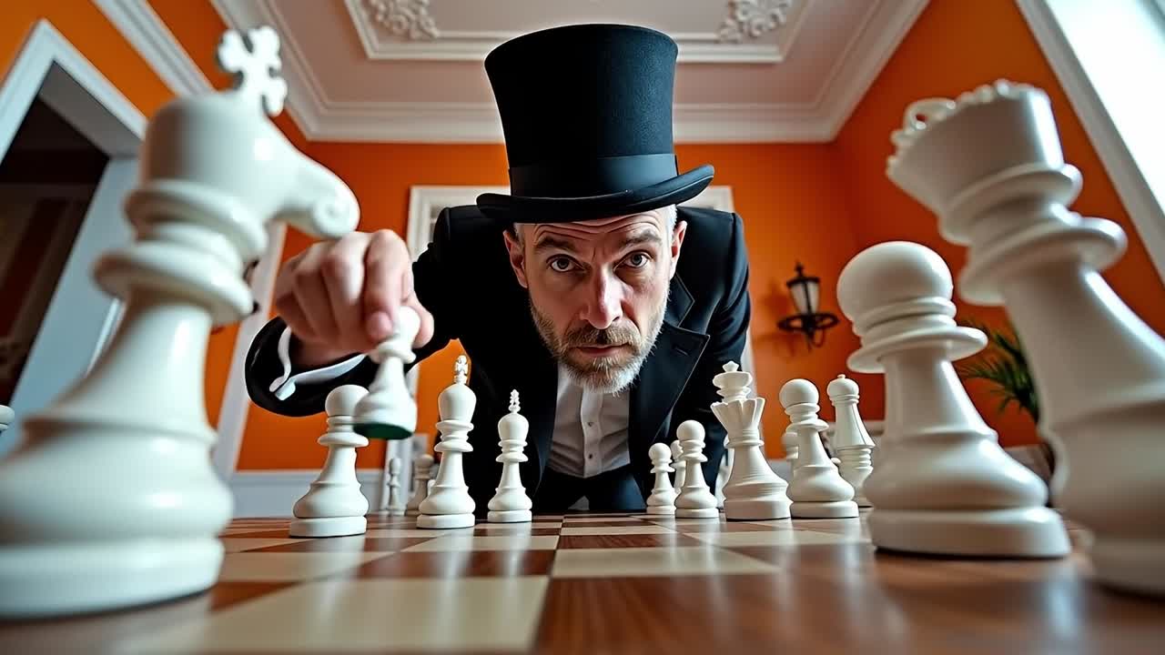 A man in a top hat playing chess