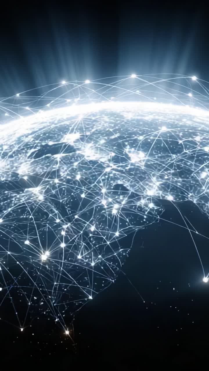 A Stunning Visualization of a Connected Earth, Showcasing the Intricate Web of Global Networks and Interactions Through Illuminated Data Points and Lines