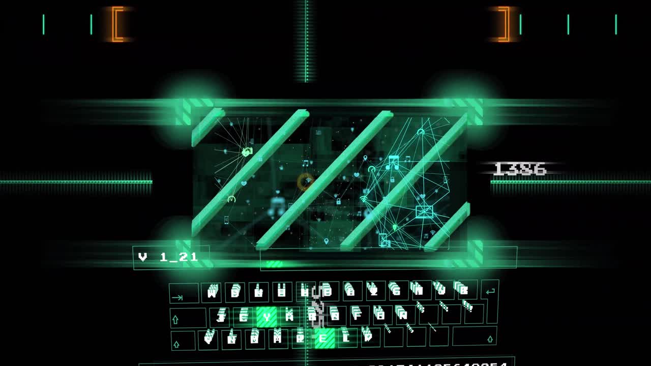 검은 바탕에 키보드와 데이터 처리의 애니메이션