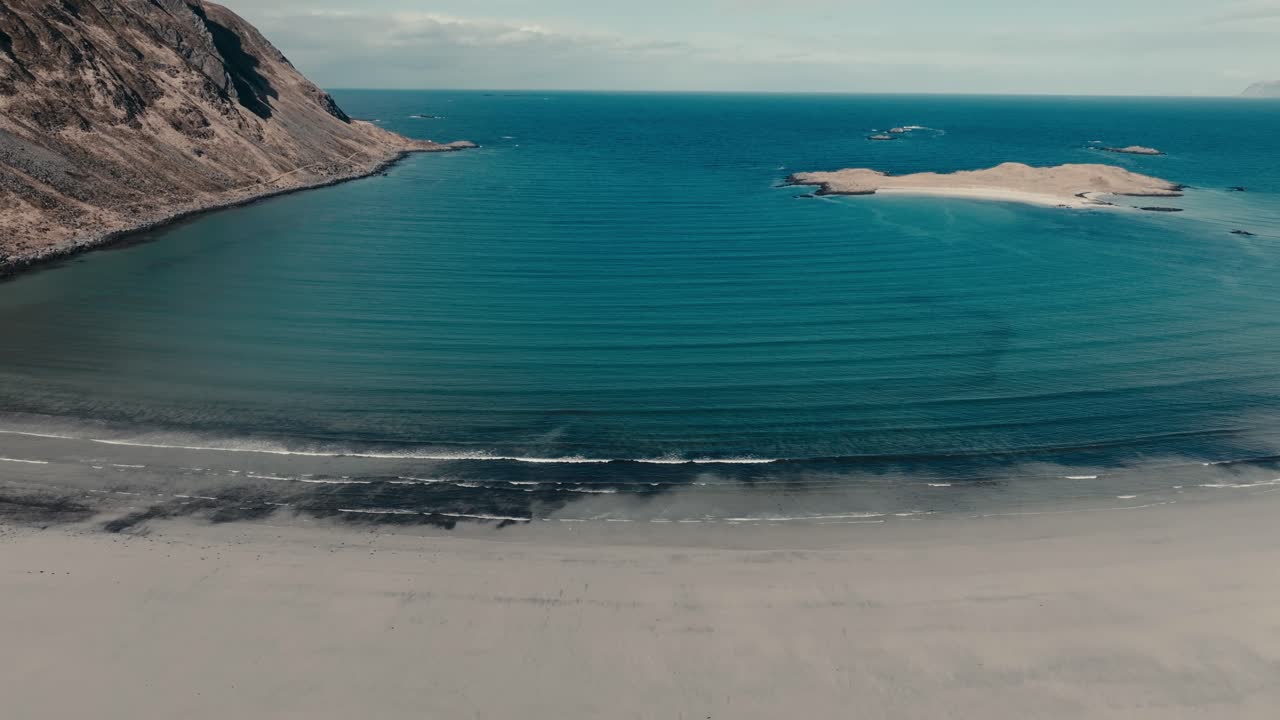 Idyllic View Of Yttersand Beach In Lofoten, Norway - Drone Shot