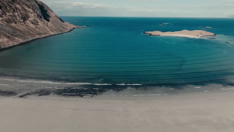 idyllic view of yttersand beach in lofoten, norway - drone shot