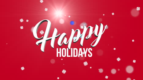 Happy-Holidays-text-with-flying-snow-on-red-gradient