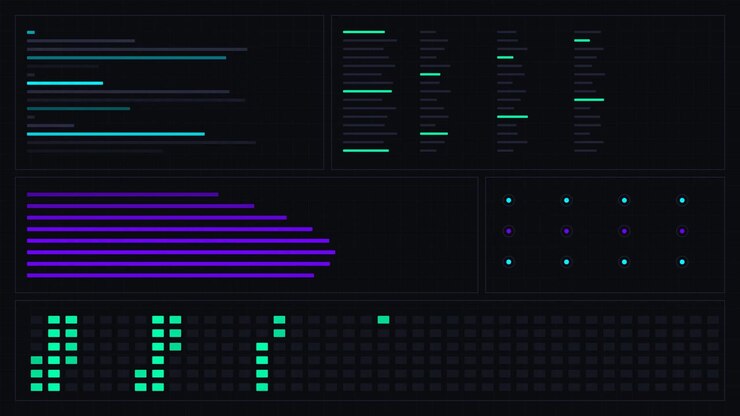 Digital Data Dashboard Interface with Animated Graphs and Metrics