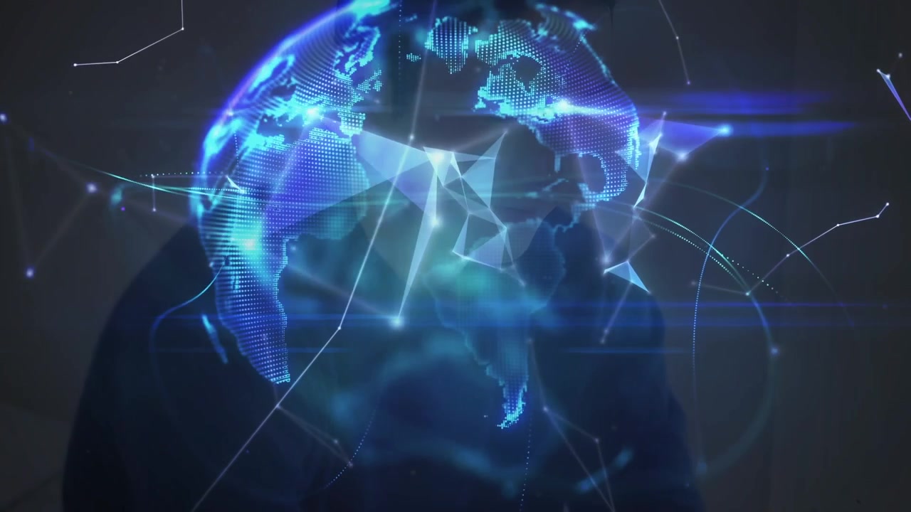 Animation of connections and globe over caucasian man using smartphone