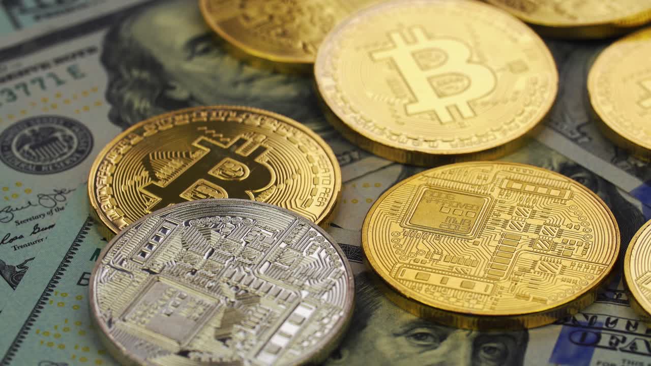 Bitcoins on US Dollar Bills