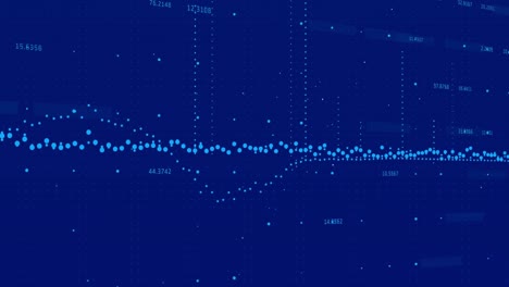 Animation-of-data-processing-and-circles-moving-over-blue-background