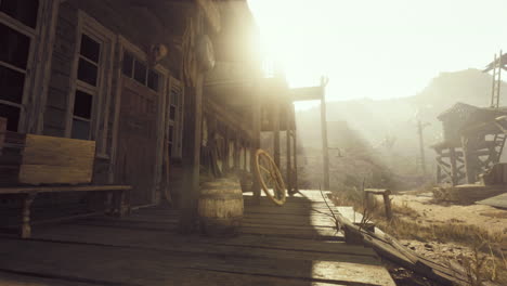 a deserted old saloon in the wild west.