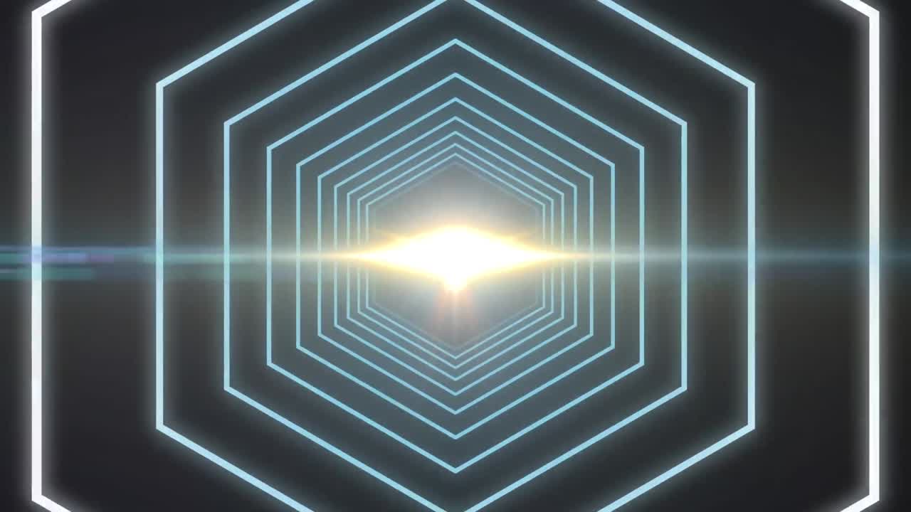 animación de una forma hexagonal abstracta en un patrón sin costuras sobre un punto claro contra un fondo negro