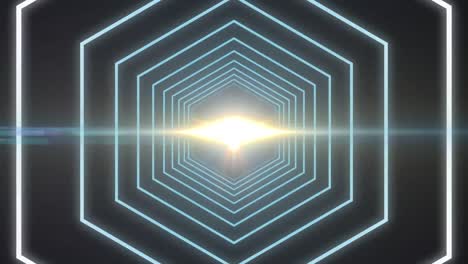 animación de una forma hexagonal abstracta en un patrón sin costuras sobre un punto claro contra un fondo negro