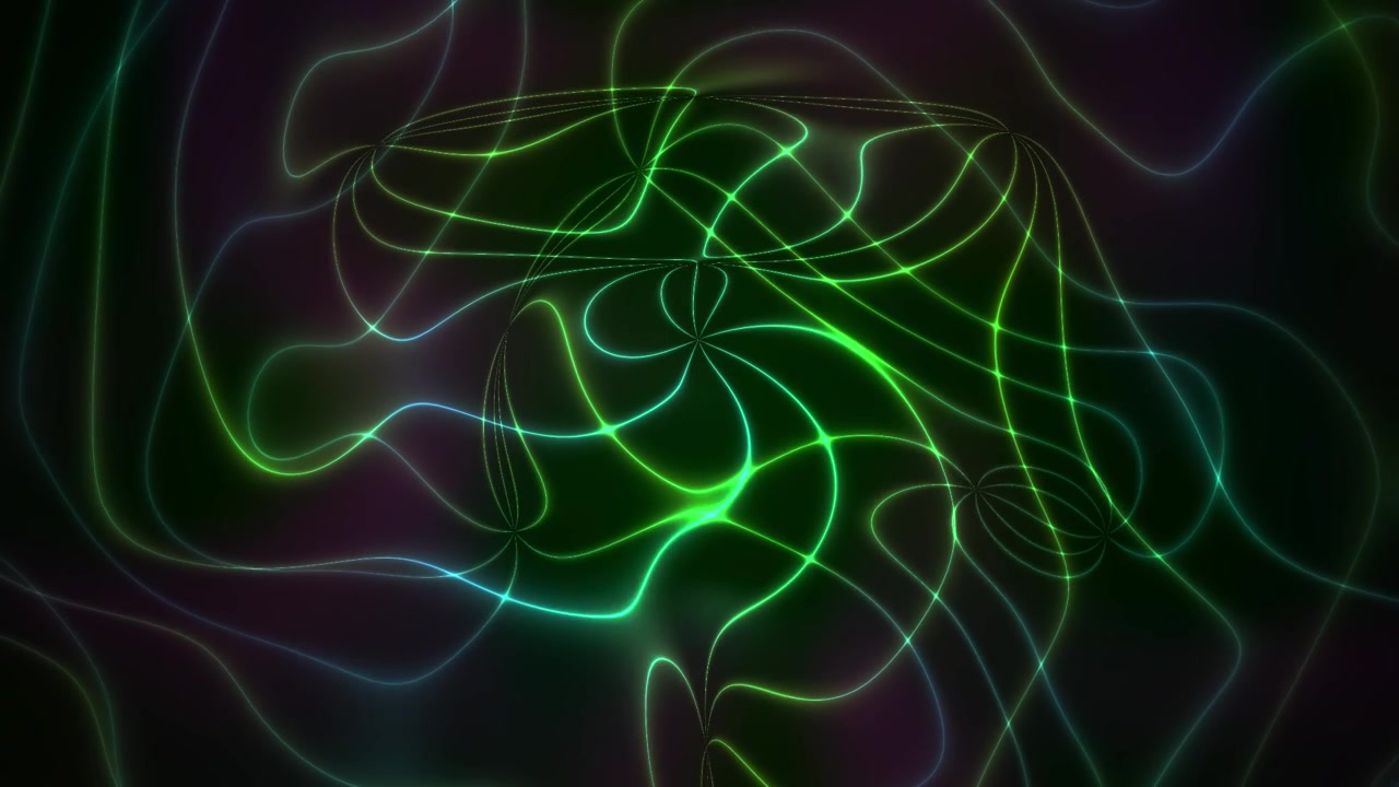 Sfondo Animato con Linee Ondulate Astratte Neon Verdi e Blu Luminose