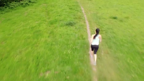 Fit-woman-running-in-a-green-landscape