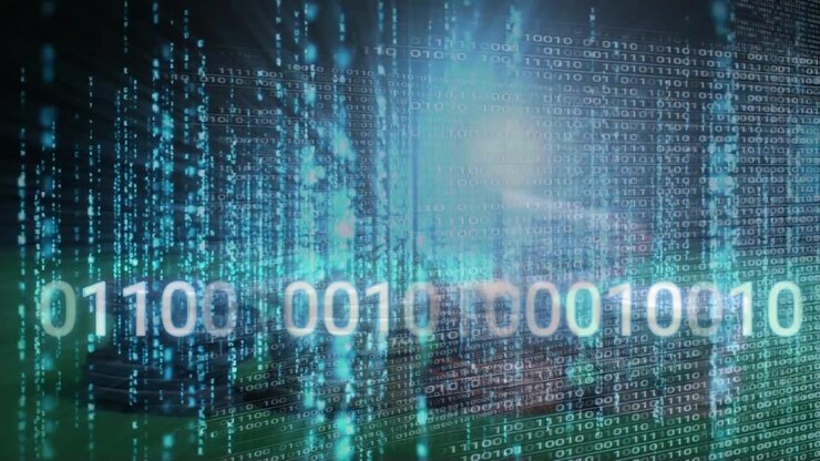 Animation of data processing and binary coding over casino chips