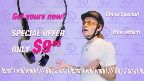 divertidos auriculares falsos de producto de telecompra - comprar ahora mostrar