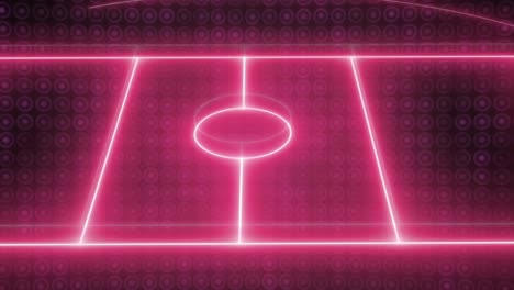 animation of neon sports stadium over pink circles in row on black background