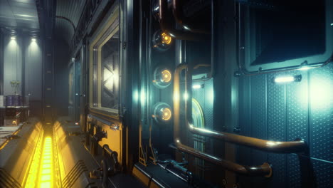 industrial laboratory with futuristic design and glowing elements