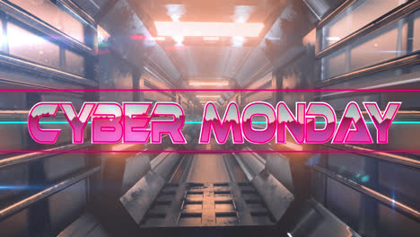 Animation-of-cyber-monday-text-over-moving-digital-tunnel