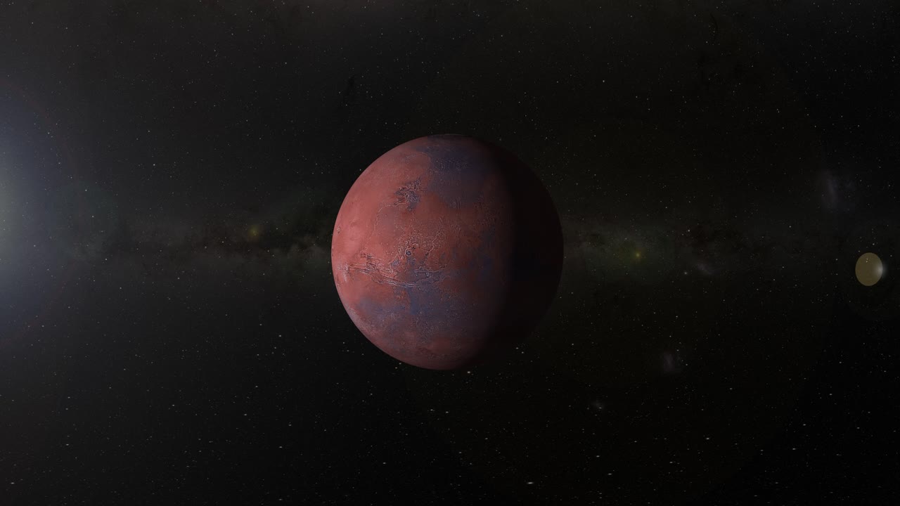 Mars rotating and moving through space