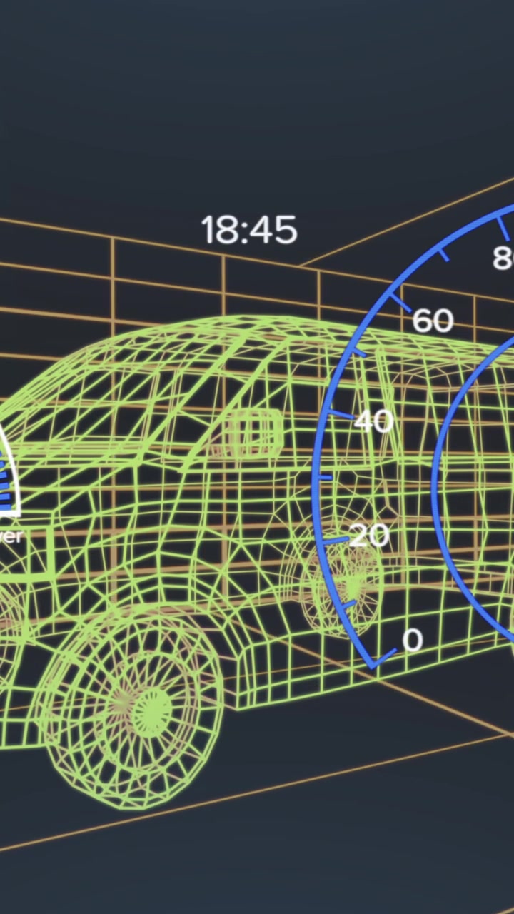 Animazione di elaborazione dati tachimetro su disegno di auto 3D