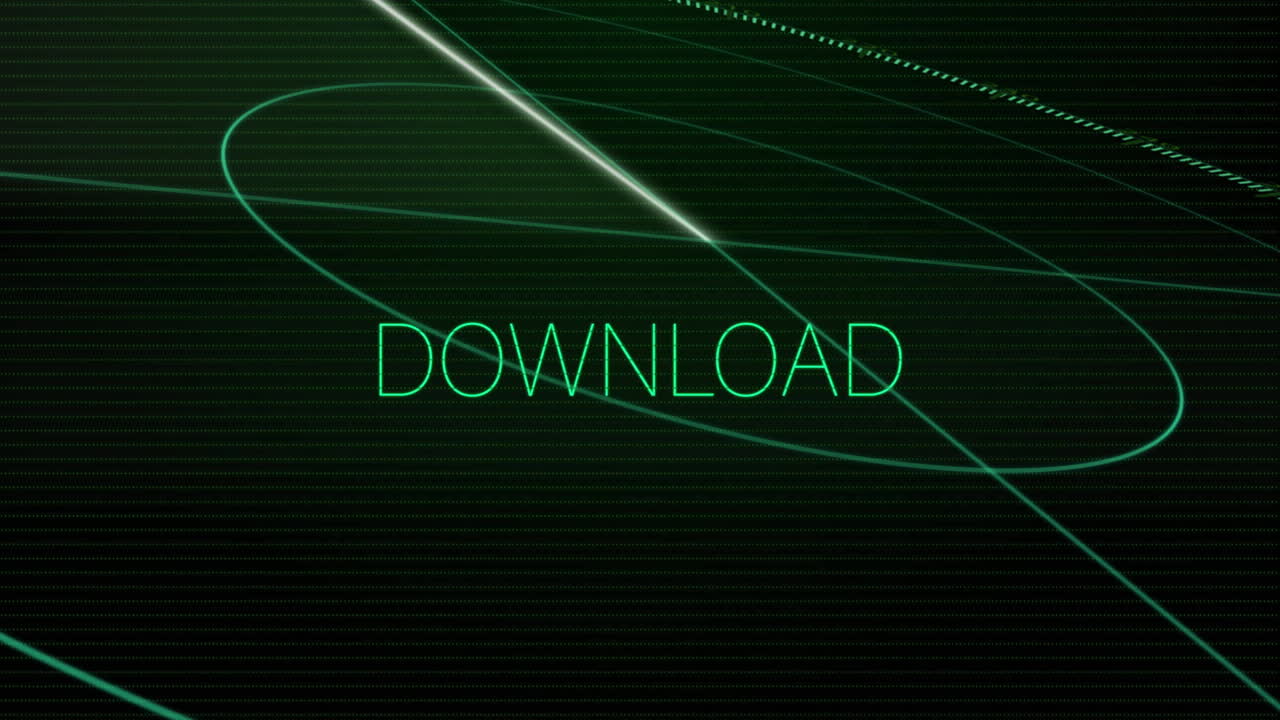 animación del texto de descarga, procesamiento de datos digitales a través de una red de conexiones