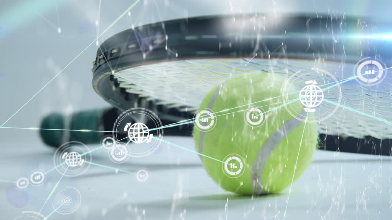 테니스 라켓과 공을 통해 아이콘으로 연결된 네트워크의 애니메이션