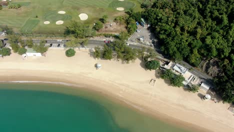 Leerer-öffentlicher-Strand-In-Hongkong-Aufgrund-Von-Covid19-sperrrichtlinien,-Luftbild