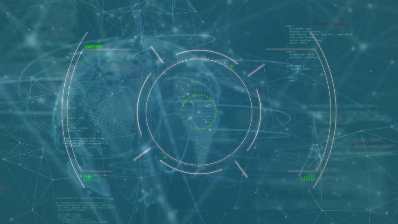 animación del procesamiento de datos y globo sobre fondo azul