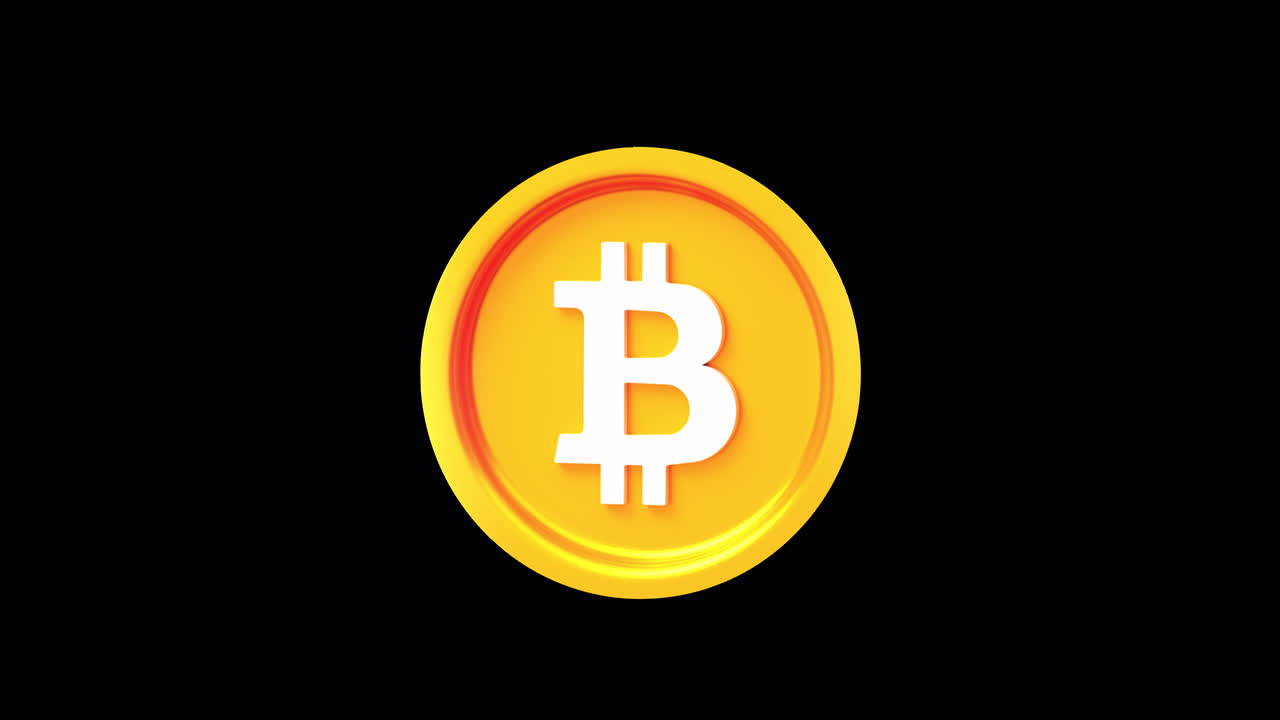Moneta Bitcoin animata in 3D che ruota su sfondo nero
