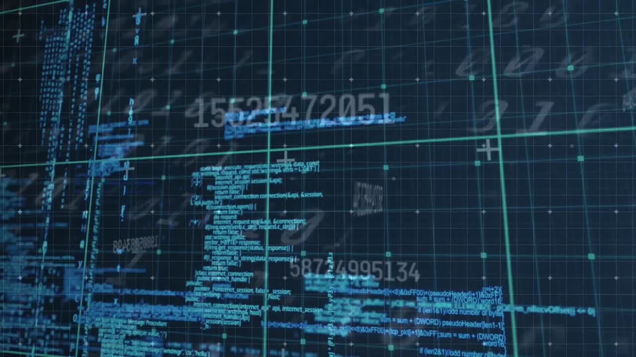 Animation of data processing on blue background with numbers